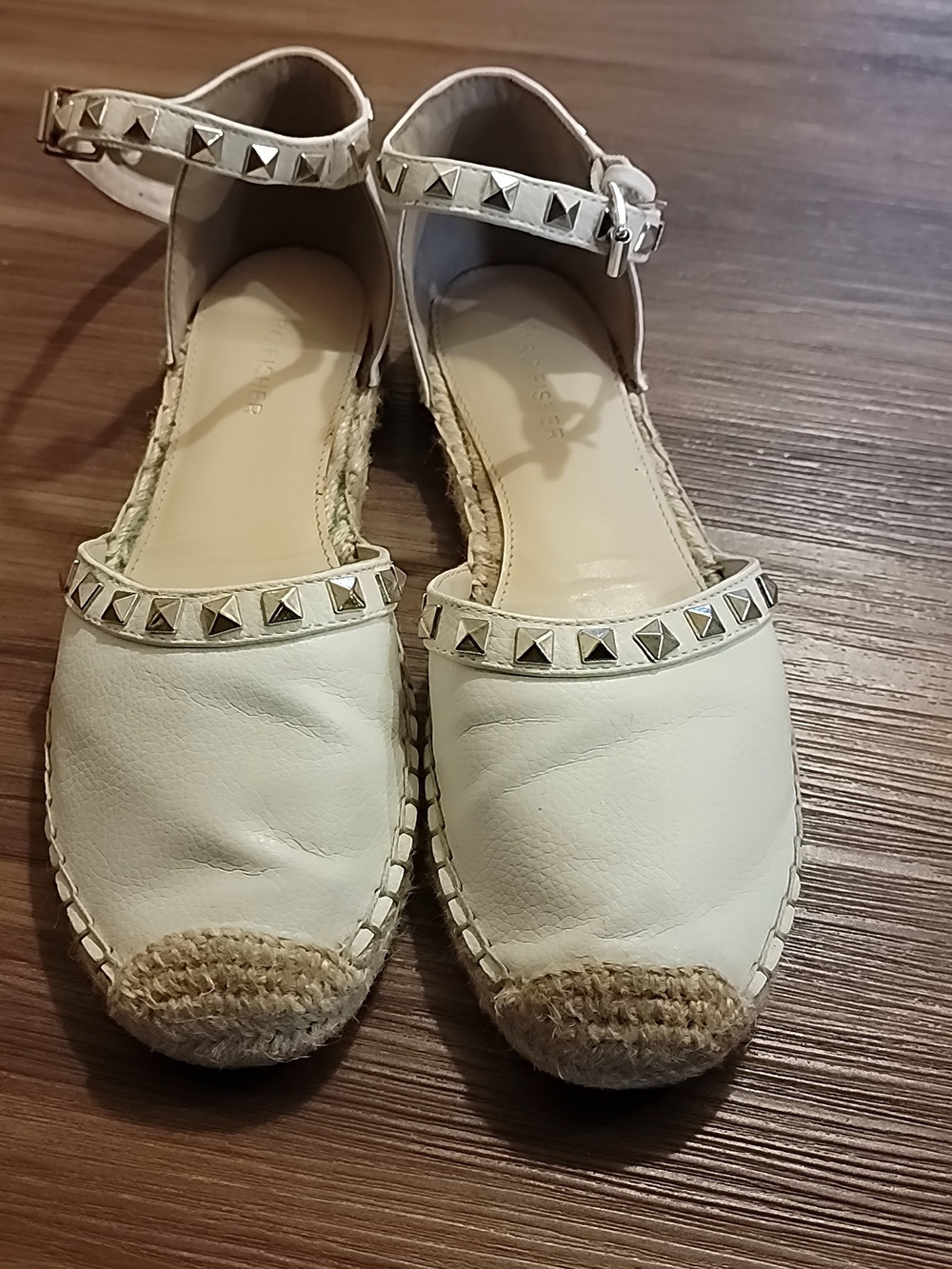 Marc Fisher Cream Studded Espadrille Sandals with Ankle Strap